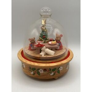 Vintage Enesco Christmas Mice Cheese Cloche Musical Animated‎ 1990 Music Box